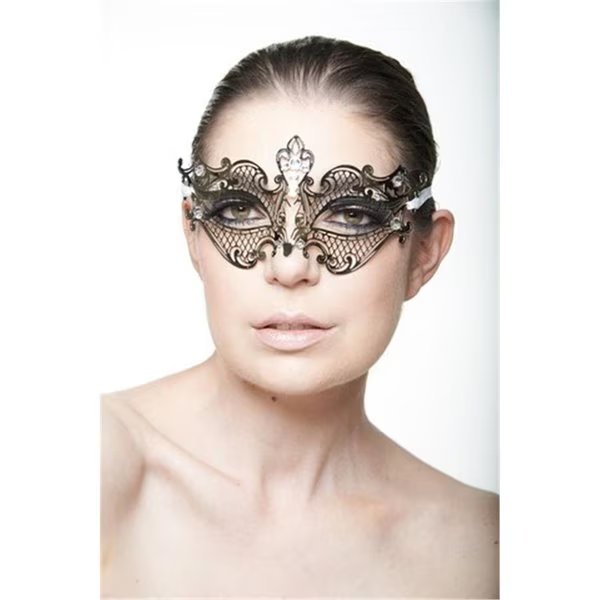 Silver with Clear Rhinestones Bendable Laser Cut Venetian Masquerade Mask One Size, Kayso, Mfr#: BB008SL